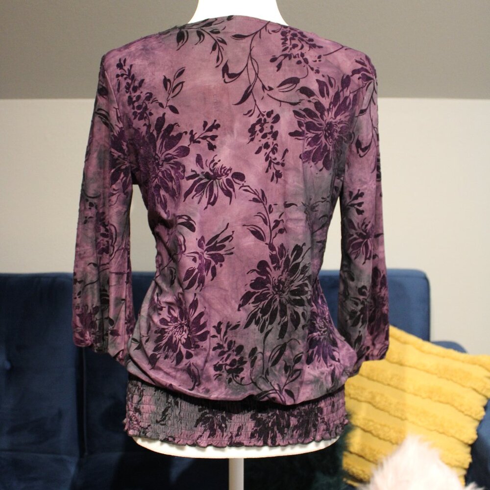 Dressbarn Purple Beaded Neckline cinched waist top - Picture 2 of 6